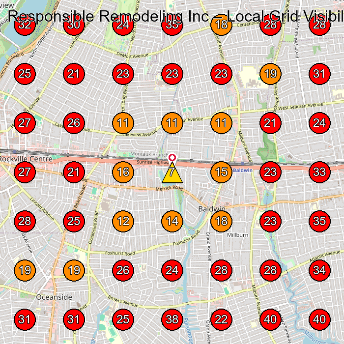 Responsible Remodeling Inc GeoGrid visibility map for Roofing Contractor in Baldwin